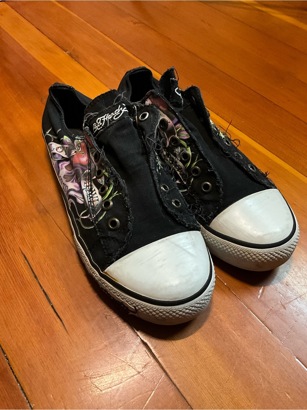 Ed Hardy Y2K Black Canvas Slip-On Sneakers W10